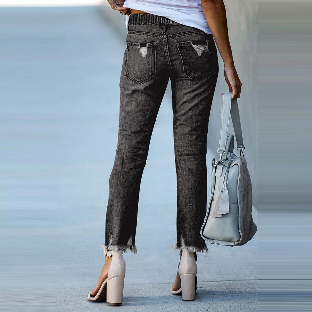 Casual Women's Elasticated Lace-up Slim-fit Jeans Trousers-THAT FASHION STORE