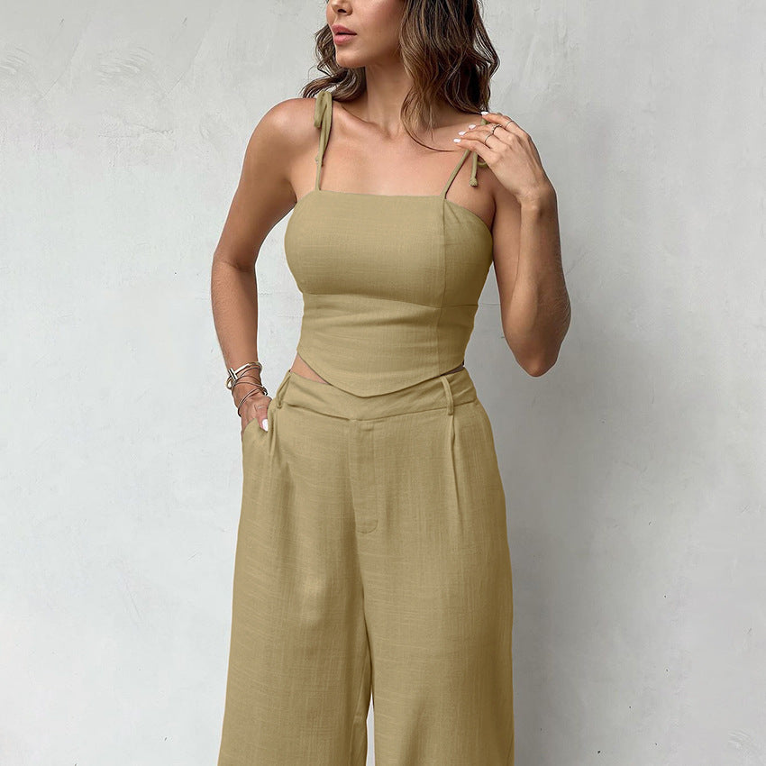 Fashion Cotton And Linen Short Vest Pants Two-piece Set - THAT FASHION STORE