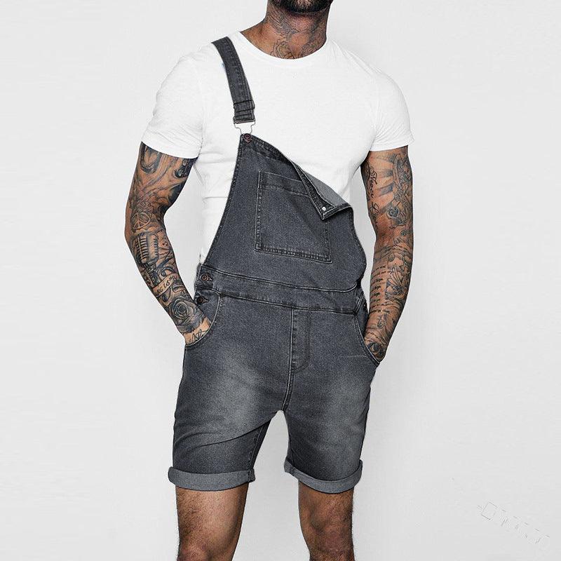 Fashion Men's Bib Trousers Rolled-up Jeans Jumpsuit-THAT FASHION STORE