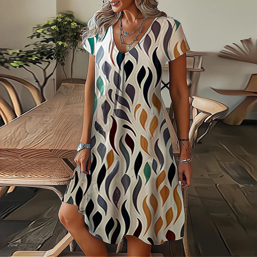 Feather Print Dresses Women Summer 2023 Clothing Short Sleeve V-Neck Mini Dress Elegant Bohemian Trendy Sundress Beach Vestidos-THAT FASHION STORE