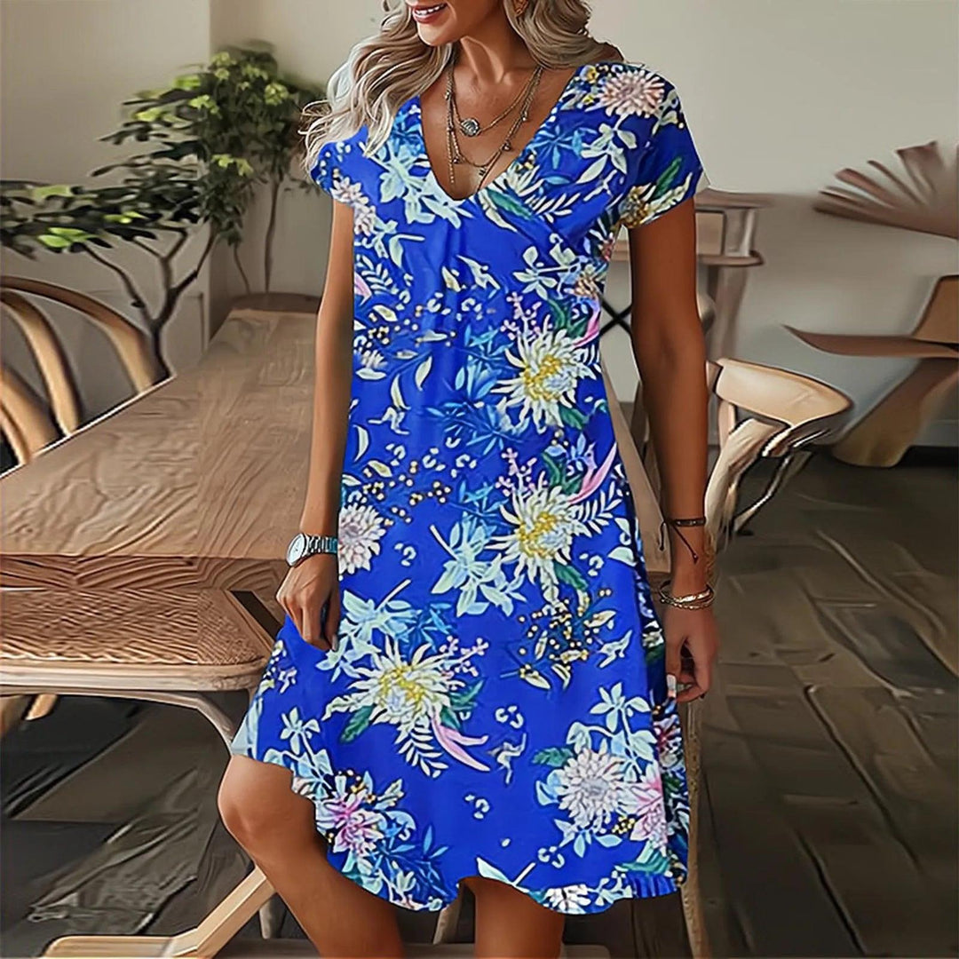 Feather Print Dresses Women Summer 2023 Clothing Short Sleeve V-Neck Mini Dress Elegant Bohemian Trendy Sundress Beach Vestidos-THAT FASHION STORE