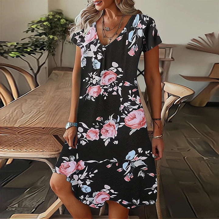 Feather Print Dresses Women Summer 2023 Clothing Short Sleeve V-Neck Mini Dress Elegant Bohemian Trendy Sundress Beach Vestidos-THAT FASHION STORE