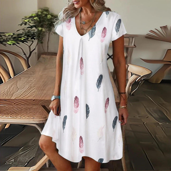 Feather Print Dresses Women Summer 2023 Clothing Short Sleeve V-Neck Mini Dress Elegant Bohemian Trendy Sundress Beach Vestidos-THAT FASHION STORE