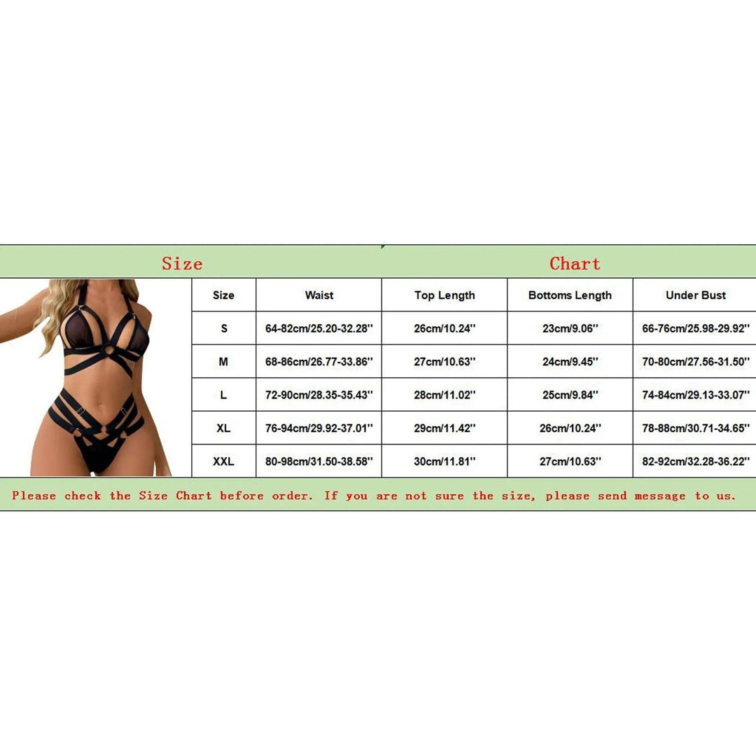 Female Two Piece Sexy Lingerie Set Women Sleepwear Fashion Hollow Webbing Underwear Hanging Neck Steel Ring Pajamas Garter Set-THAT FASHION STORE