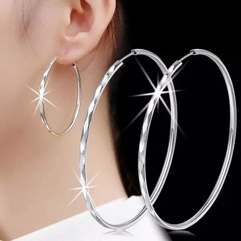 Fine 925 Sterling Silver Luxury 5CM Big Circle Hoop Earrings for Women Charms Original Designer Party Wedding Jewelry Gifts-THAT FASHION STORE