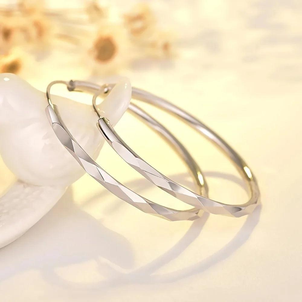 Fine 925 Sterling Silver Luxury 5CM Big Circle Hoop Earrings for Women Charms Original Designer Party Wedding Jewelry Gifts-THAT FASHION STORE