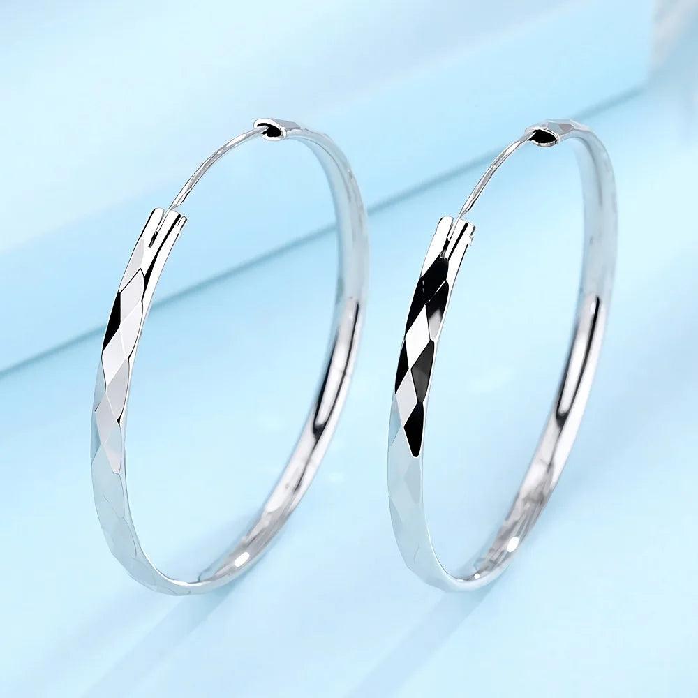 Fine 925 Sterling Silver Luxury 5CM Big Circle Hoop Earrings for Women Charms Original Designer Party Wedding Jewelry Gifts-THAT FASHION STORE