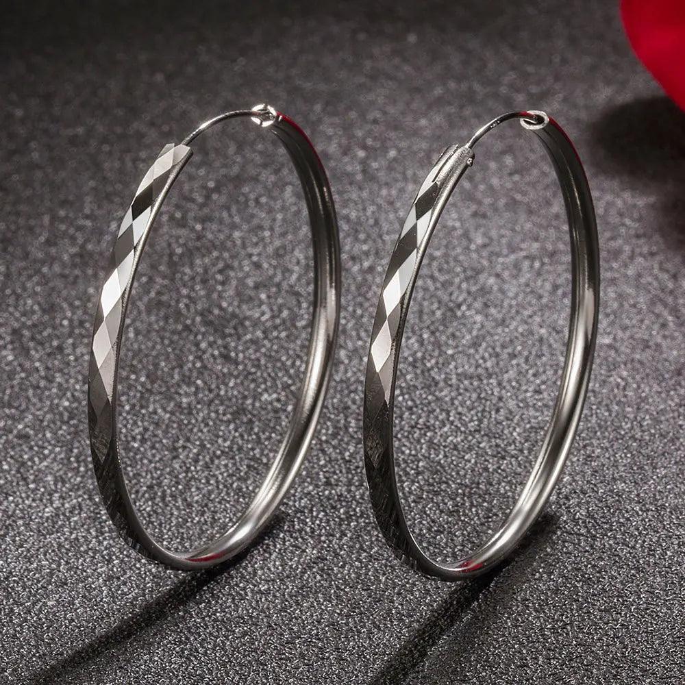 Fine 925 Sterling Silver Luxury 5CM Big Circle Hoop Earrings for Women Charms Original Designer Party Wedding Jewelry Gifts-THAT FASHION STORE