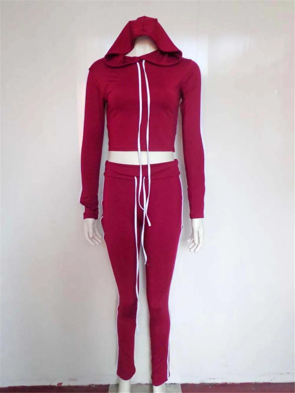 Fitness Casual 2 Piece Set Tracksuit Women Side Striped Hoodies Cropped Tops and Pants Jogger Two Piece Outfits Chandal Mujer-THAT FASHION STORE