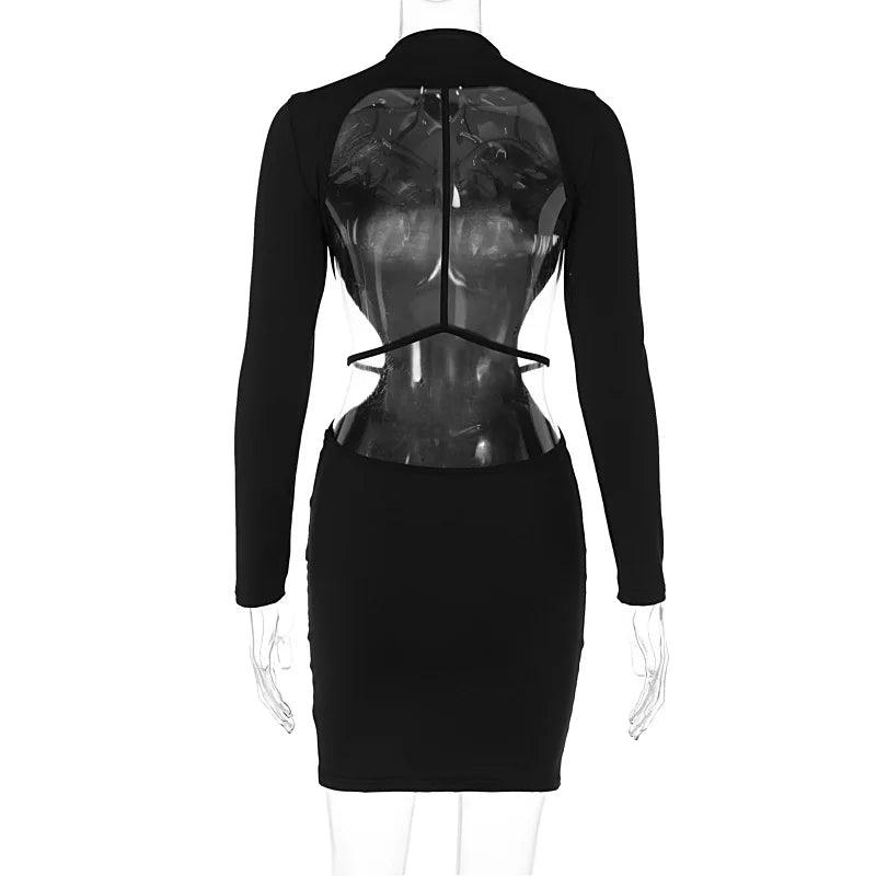 Gtpdpllt Sexy Backless Bandage Mini Dress Elegant Outfits For Women Party Club Long Sleeve Bodycon Dresses In Black Vestido-THAT FASHION STORE