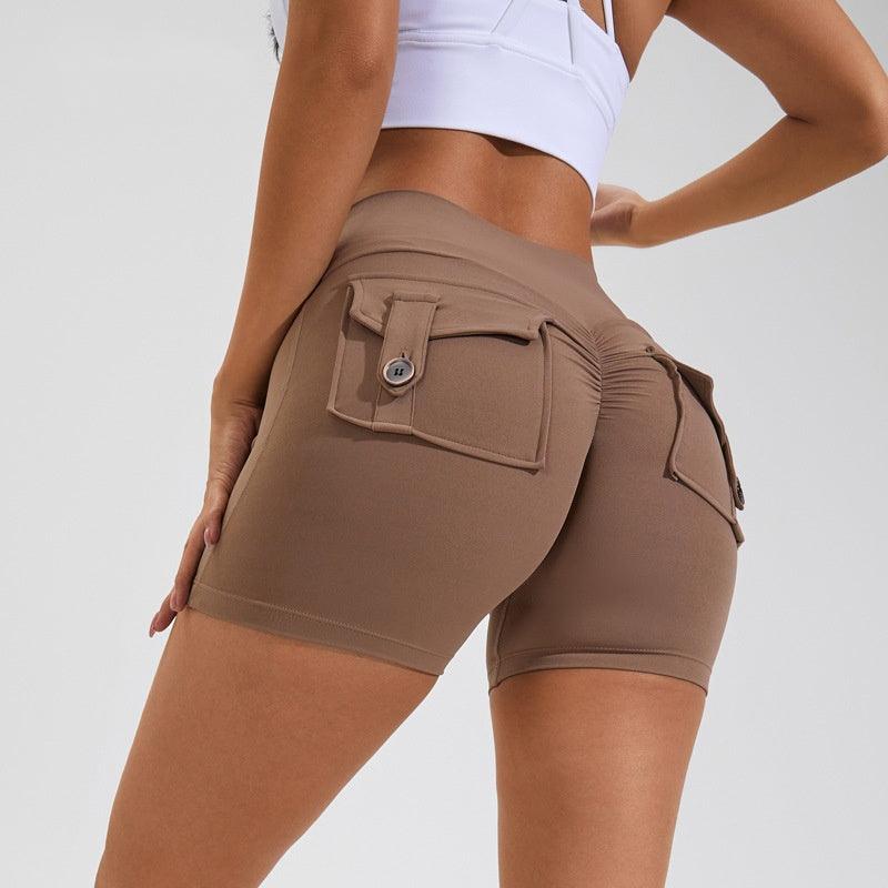 High Waist Hip Lifting Shorts With Pockets Quick Dry Yoga Fitness Sports Pants Summer Women Clothes-THAT FASHION STORE