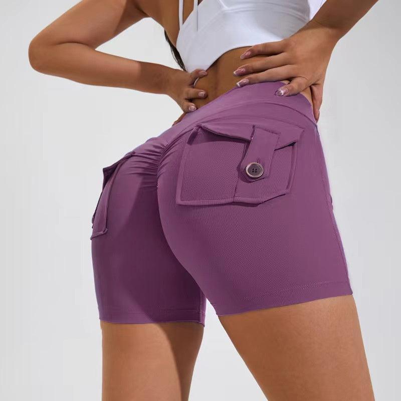 High Waist Hip Lifting Shorts With Pockets Quick Dry Yoga Fitness Sports Pants Summer Women Clothes-THAT FASHION STORE