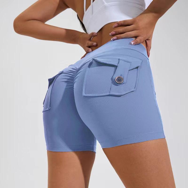 High Waist Hip Lifting Shorts With Pockets Quick Dry Yoga Fitness Sports Pants Summer Women Clothes-THAT FASHION STORE