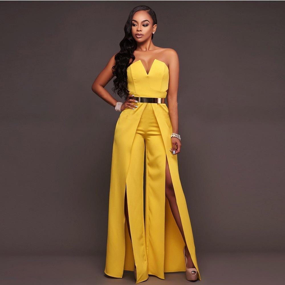 Hollow Long Jumpsuit Women Fashion Zipper Fitted Split Jumpsuit Elegant Breast Wide Leg Jumpsuit-THAT FASHION STORE