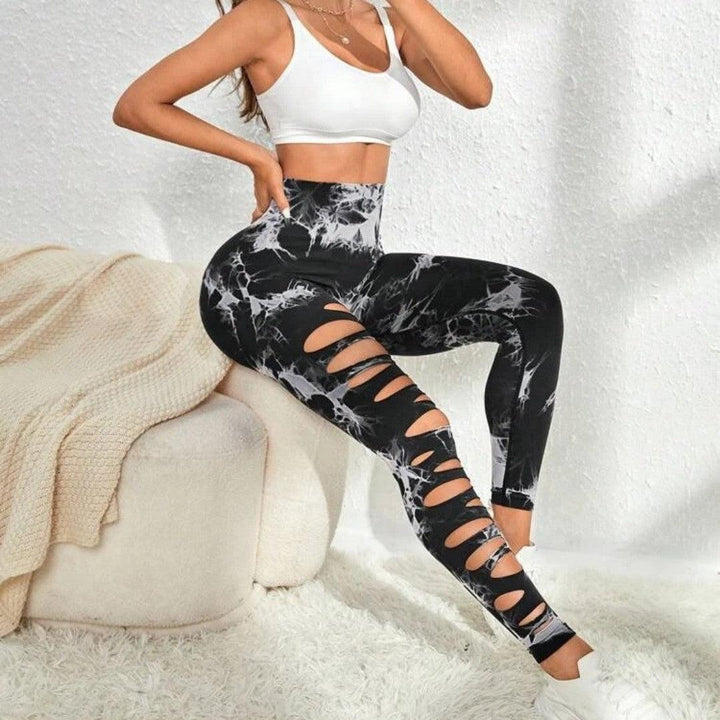 Hollow Tie-dye Yoga Pants High Waist Hip Lift Fitness Pants-THAT FASHION STORE