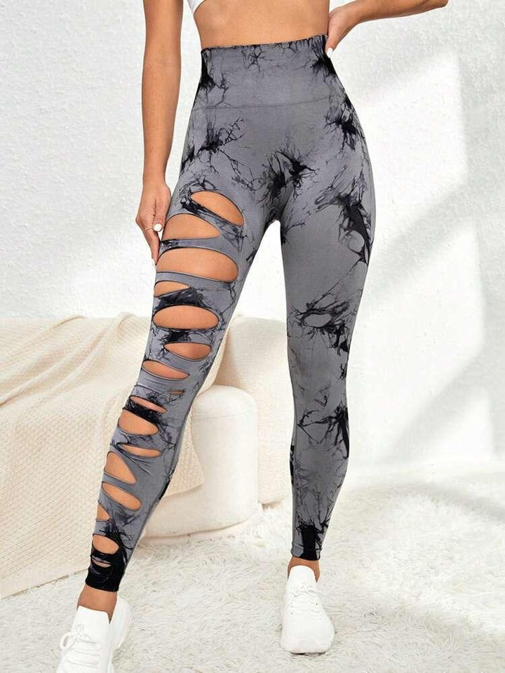 Hollow Tie-dye Yoga Pants High Waist Hip Lift Fitness Pants-THAT FASHION STORE