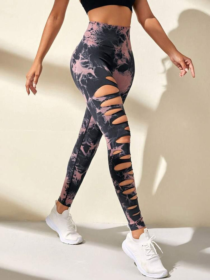 Hollow Tie-dye Yoga Pants High Waist Hip Lift Fitness Pants-THAT FASHION STORE