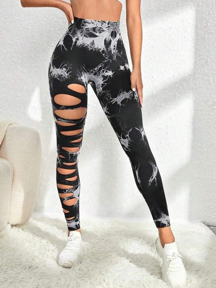 Hollow Tie-dye Yoga Pants High Waist Hip Lift Fitness Pants-THAT FASHION STORE