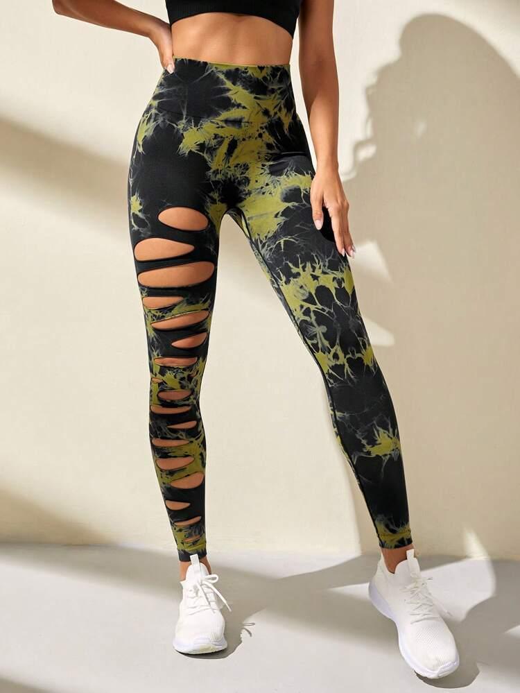 Hollow Tie-dye Yoga Pants High Waist Hip Lift Fitness Pants-THAT FASHION STORE