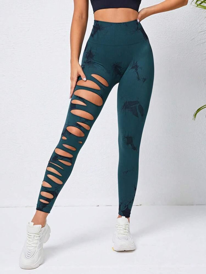 Hollow Tie-dye Yoga Pants High Waist Hip Lift Fitness Pants-THAT FASHION STORE