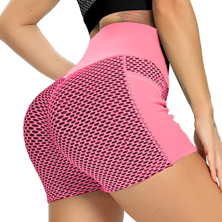 Honeycomb Jacquard Yoga Shorts Women High Waist Side Pockets-THAT FASHION STORE