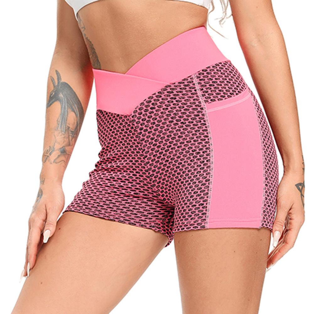 Honeycomb Jacquard Yoga Shorts Women High Waist Side Pockets-THAT FASHION STORE