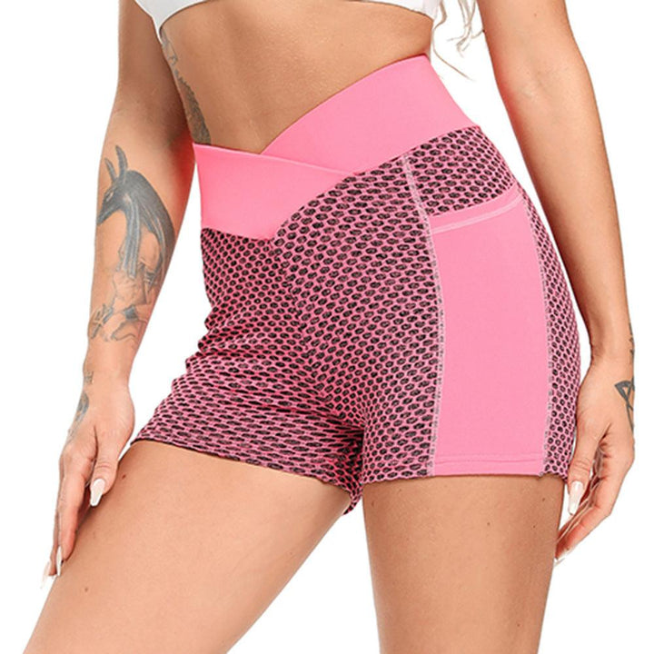 Honeycomb Jacquard Yoga Shorts Women High Waist Side Pockets-THAT FASHION STORE