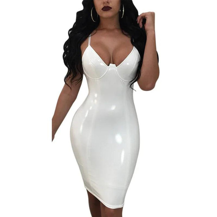 Hot New Summer Dress Women Sexy Party Club Dress New Robe Femme PU Dress Latex Glossy Sexy Bodycon Midi Dress M-4XL-THAT FASHION STORE