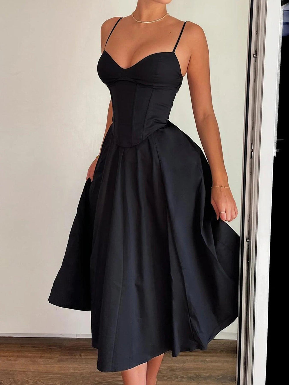 IAMSURE Elegant Fashion Slim Solid A-Line Dress Sexy Patchwork Slash Neck Sleeveless Maxi Dresses For Women 2024 Summer Ladies-THAT FASHION STORE