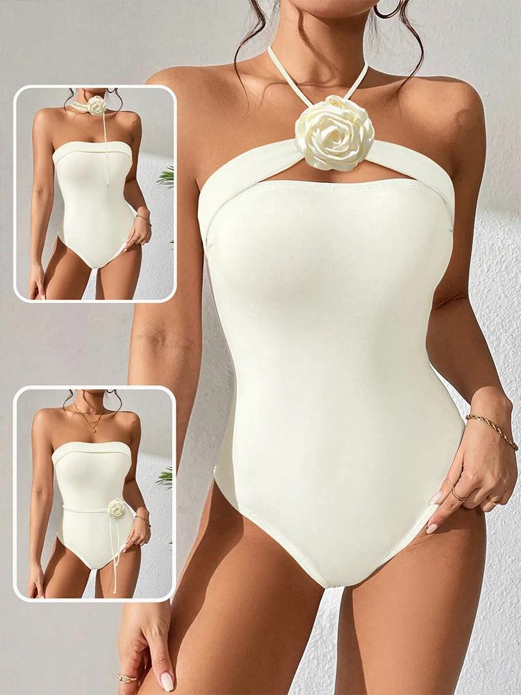 In-X White Bride Swimwear Korea Style One Piece Swimsuit Woman 2023 Luxury Elegant Swimwear Bandeau Bodysuit Girls Beachwear-THAT FASHION STORE