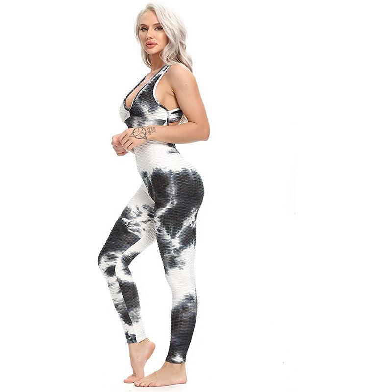 Jacquard Yoga Pants Women's Ink Tie-dyed One-piece Polyester Trousers-THAT FASHION STORE