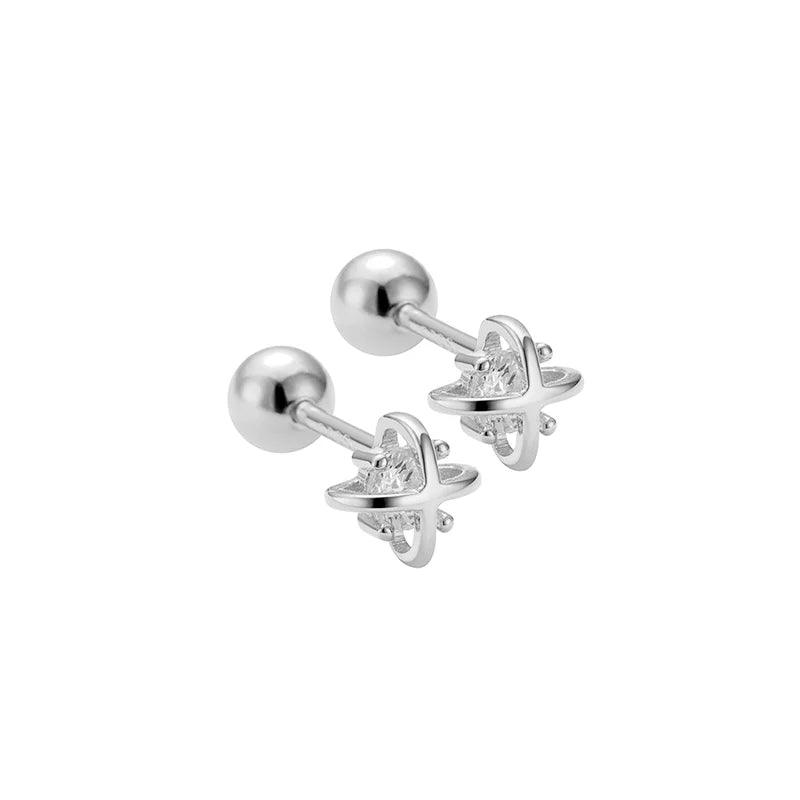 KAMIRA 925 Sterling Silver Classic Cross Luxury Planet Zircon Small Stud Earrings Women Fashion Unique Design Wedding Jewelry-THAT FASHION STORE