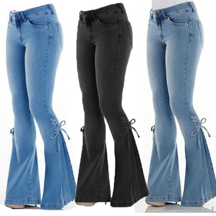 Ladies jeans mid-waisted denim trousers stretch jeans-THAT FASHION STORE