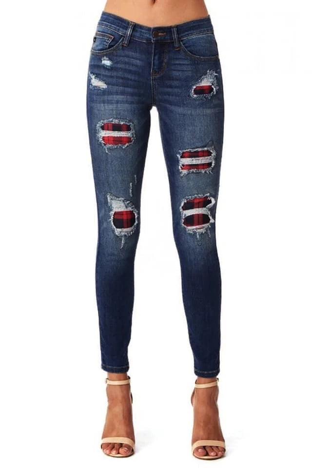 Leopard-print ripped patch stretch jeans-THAT FASHION STORE