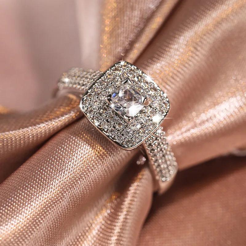 Luxury 925 Sterling Silver Rings for Women Wedding Band Square Zircon Party Engagement Ring Eternity Jewelry-THAT FASHION STORE