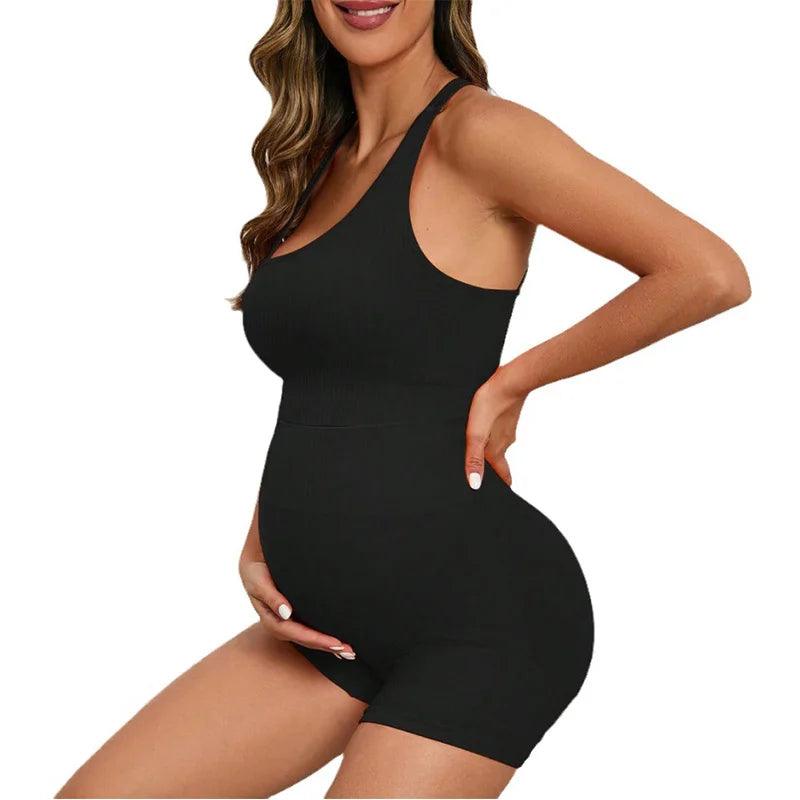 Maternity Seamless Yoga Set Gym Suits Solid Ribbed Sexy Crops Tops Shorts Pregnancy Women Pants 2 Pieces Outfits Workout-THAT FASHION STORE