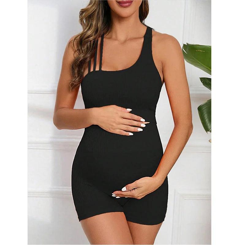 Maternity Seamless Yoga Set Gym Suits Solid Ribbed Sexy Crops Tops Shorts Pregnancy Women Pants 2 Pieces Outfits Workout-THAT FASHION STORE