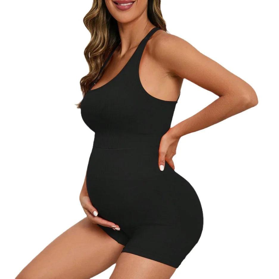 Maternity Seamless Yoga Set Gym Suits Solid Ribbed Sexy Crops Tops Shorts Pregnancy Women Pants 2 Pieces Outfits Workout-THAT FASHION STORE