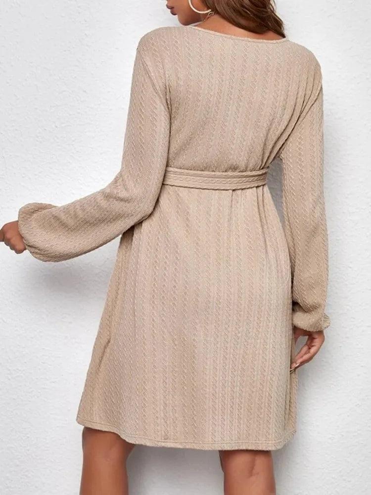 Maternity Womens Jacquard Knit Puffy Sleeve Dress With Belt Pregnancy Women Clothes For Spring Fall-THAT FASHION STORE