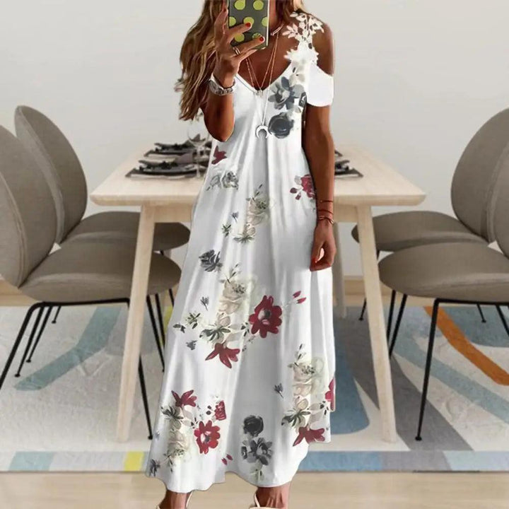 Maxi Dress For Women Feather Printed Lace Sling Ladies Loose-fitting Hollow Out A-Line Long Dress Streetwear for Party-THAT FASHION STORE