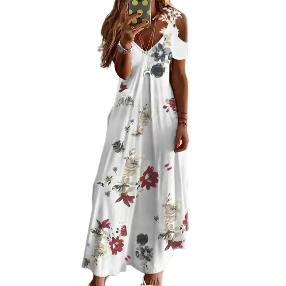 Maxi Dress For Women Feather Printed Lace Sling Ladies Loose-fitting Hollow Out A-Line Long Dress Streetwear for Party-THAT FASHION STORE