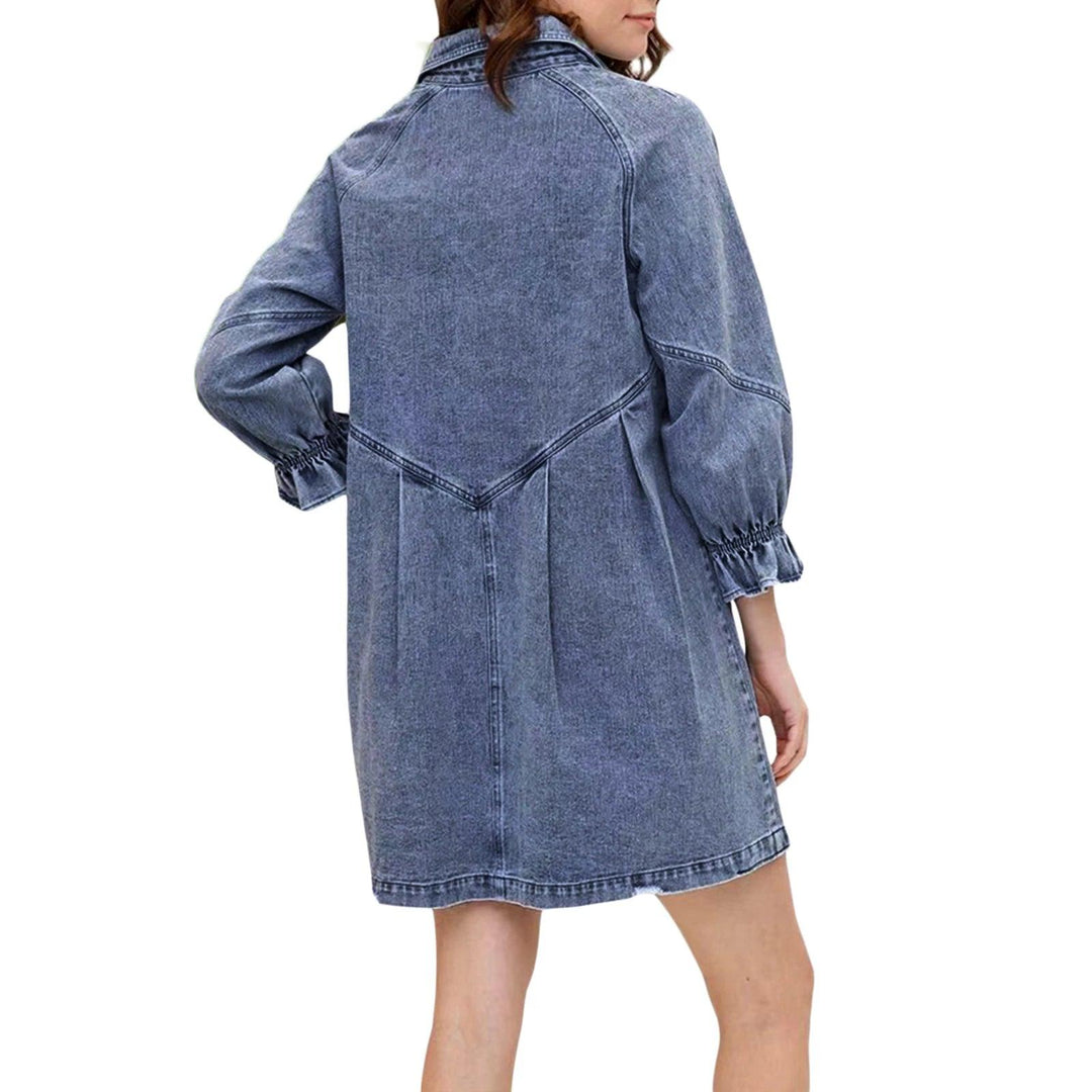 Midiross Shirt Dress Denim New Jeans Dresses Women Loose Casual Turn Down Collar 3/4 Lantern Sleeve-THAT FASHION STORE