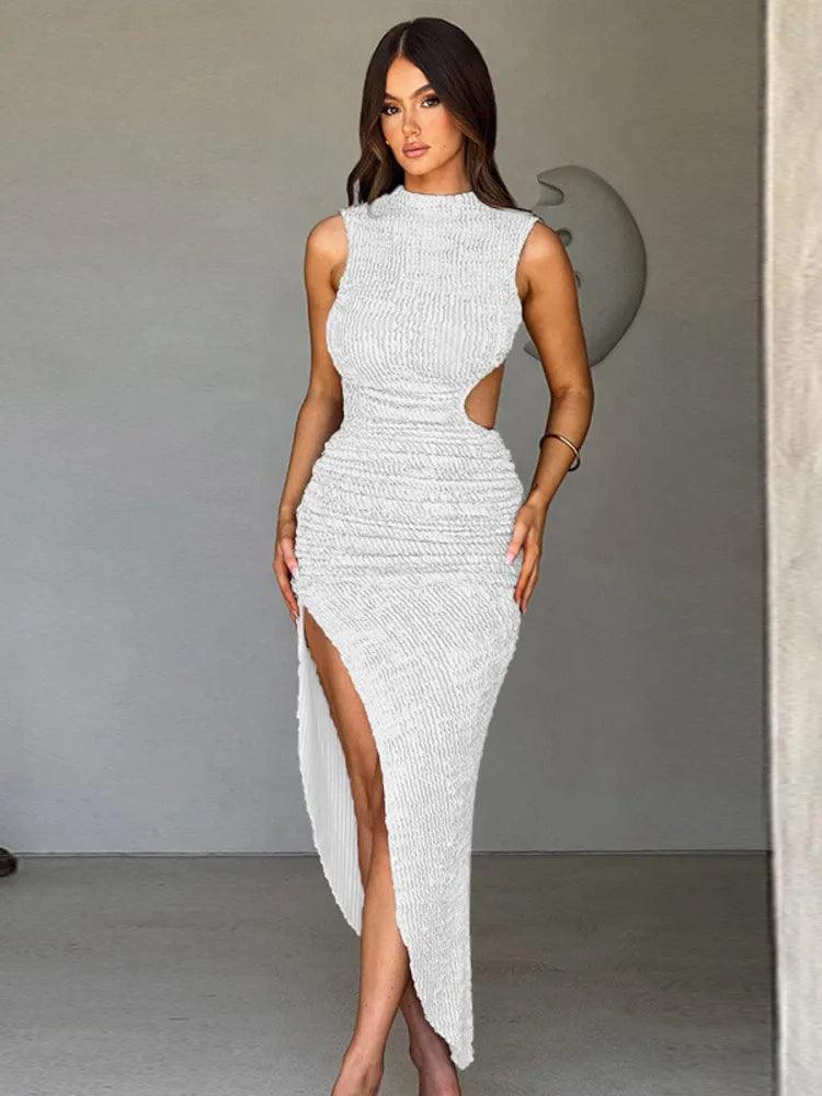 Mozision Hollow Out Backless Sexy Maxi Dress For Women Fashion Sleeveless Bodycon Tank Dresses Femme Thigh High Split Long Dress-THAT FASHION STORE