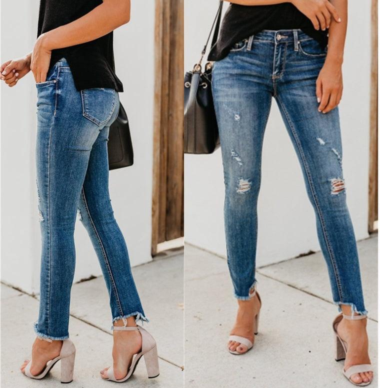 Newest Hot Women Stretch Ripped Distressed Skinny High Waist Denim Pants Shredded Jeans Trousers-THAT FASHION STORE