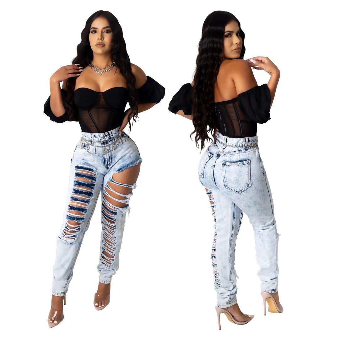 Non-stretch ripped jeans-THAT FASHION STORE