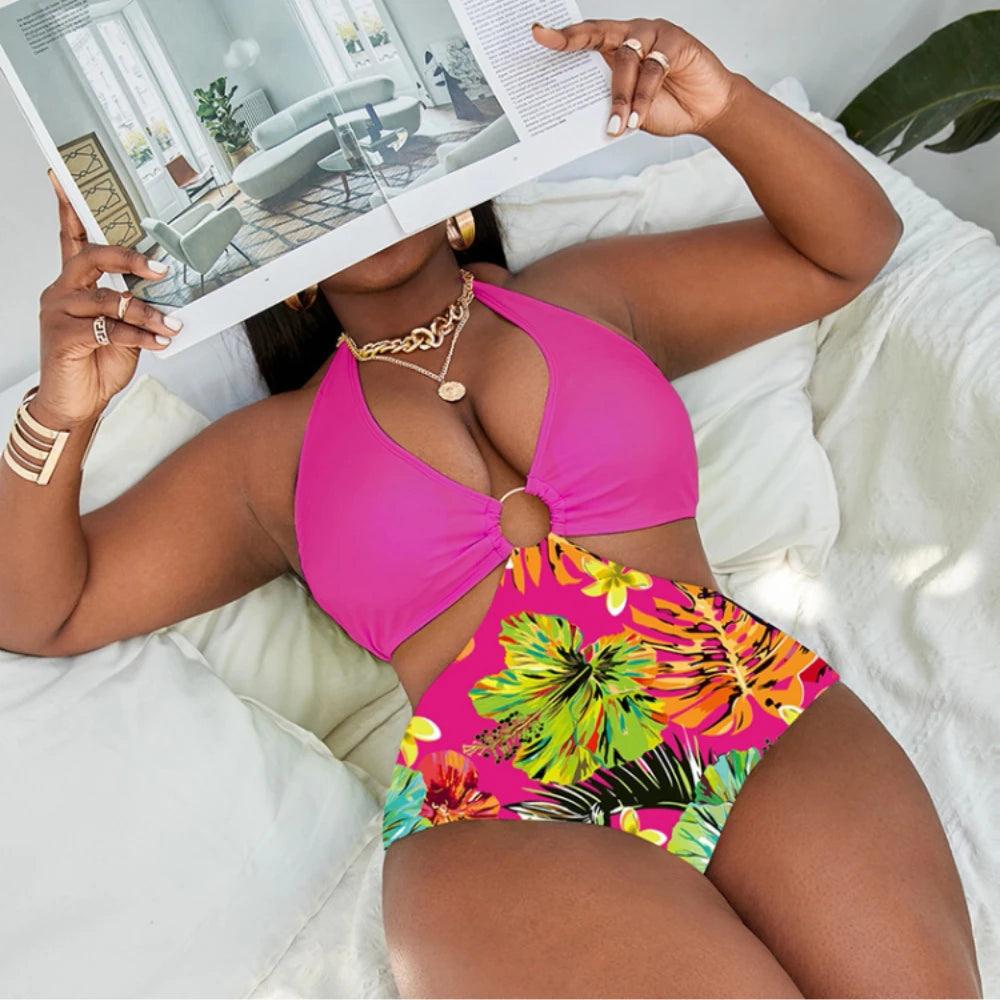 Oversized Women's Swimsuit Sexy One Piece Swimwear Fashion Cutout Strap Bikini Swimsuit Plus Size Swimwear Tankini Bathing Suit-THAT FASHION STORE