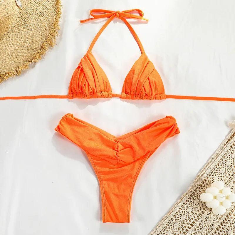 Para Praia 9 Colors Pleated Bikini Micro Swimwear Women Swimsuit Sexy Brazilian Biquini 2023 Thong Bikini Set Bathing Suit-THAT FASHION STORE