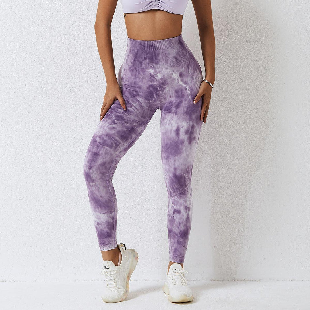 Seamless High Waist Peach Sports Trousers Waist One-piece Splash-dyeing Yoga Trousers-THAT FASHION STORE