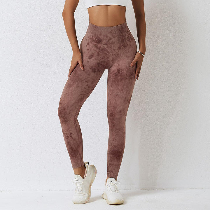 Seamless High Waist Peach Sports Trousers Waist One-piece Splash-dyeing Yoga Trousers-THAT FASHION STORE