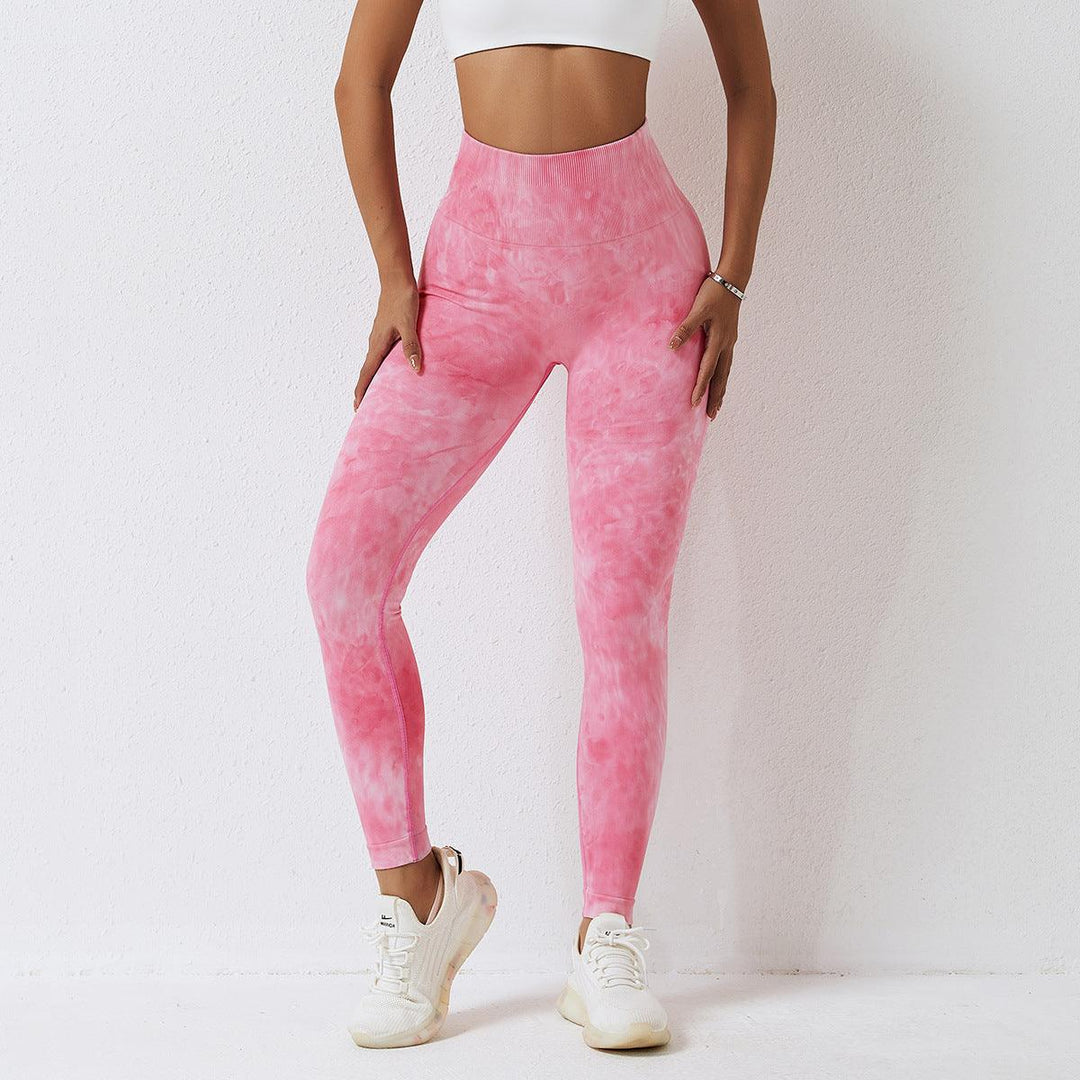 Seamless High Waist Peach Sports Trousers Waist One-piece Splash-dyeing Yoga Trousers-THAT FASHION STORE